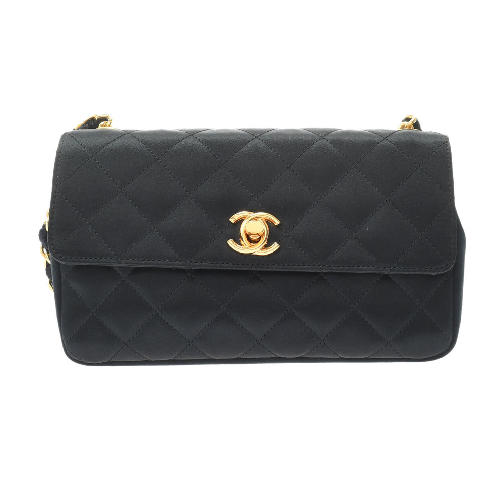 Chanel Mini Matelasse Chain Shoulder Black Gold Hardware Satin Shoulder Bag